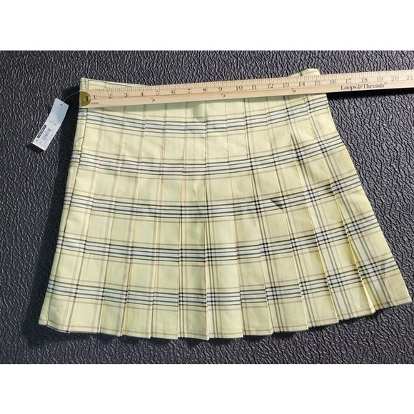 Y2k No Boundaries Plaid Pleated Mini Skirt Yellow Schoolgirl Style L (11-13) - Picture 2 of 6